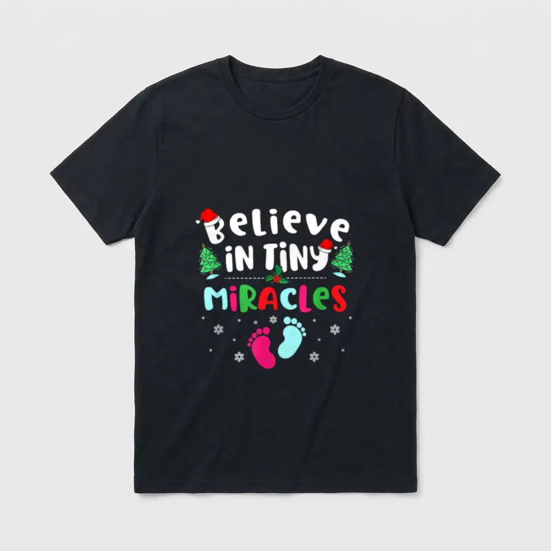 Tiny Miracles Christmas NICU Nurse Xmas T-Shirt – Classic T-Shirt in Black