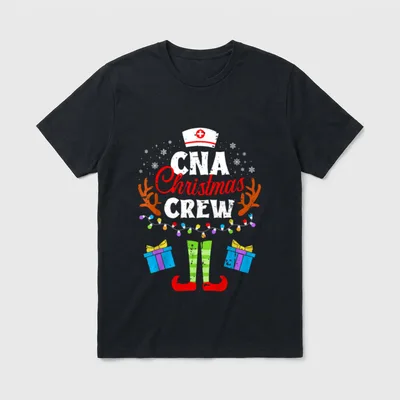 CNA Christmas Nurse Crew Nursing Pajama T-Shirt – Printed lettering “CNA Christmas CREW” – Classic T-Shirt in Black