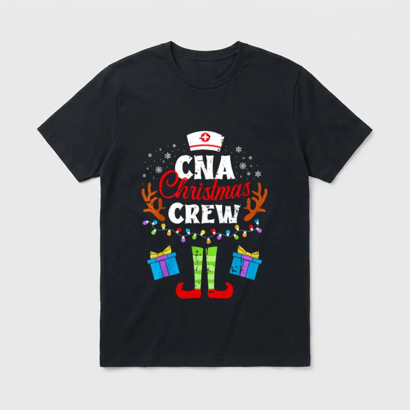 CNA Christmas Nurse Crew Nursing Pajama T-Shirt – Printed lettering “CNA Christmas CREW” – Classic T-Shirt in Black