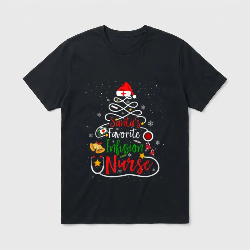 Santa's Favorite Infusion Nurse Christmas Nursing T-Shirt – Classic T-Shirt in Black
