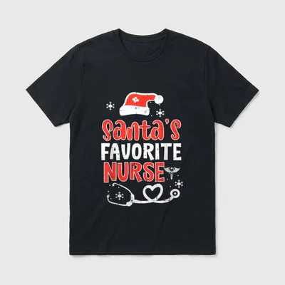 Santas Favorite Nurse Cute Christmas Xmas T-Shirt – Classic T-Shirt in Black