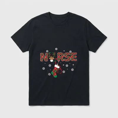 Nurse Christmas Themed Plaid Pattern Cool T-Shirt – Classic T-Shirt in Black