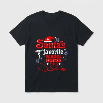 Santas Favorite School Nurse Christmas T-Shirt – Classic T-Shirt in Black