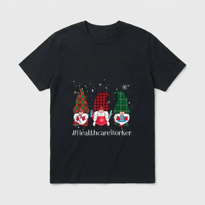 Buffalo Plaid Gnome Healthcare Worker Nurse T-Shirt – Classic T-Shirt in Black