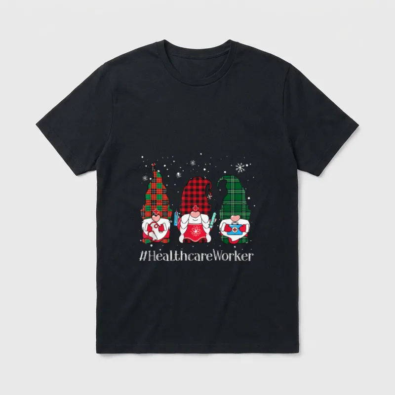 Buffalo Plaid Gnome Healthcare Worker Nurse T-Shirt – Classic T-Shirt in Black