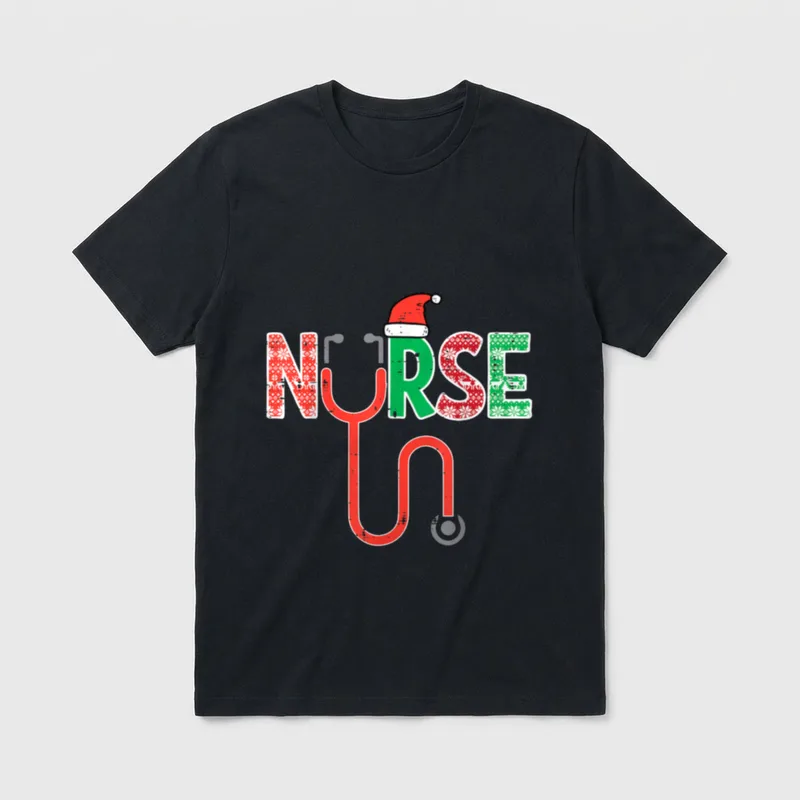 Christmas Nurse Stethoscope Xmas Nursing T-Shirt – Classic T-Shirt in Black