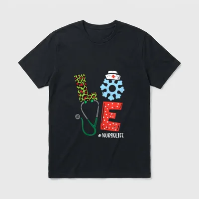 Love Stethoscope Snowflake Nurse Christmas Scrub T-Shirt – Classic T-Shirt in Black