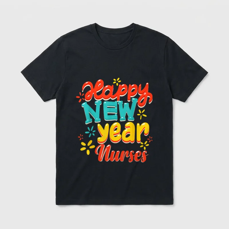Happy New Year 2022 Nurse Crew T-Shirt – Colorful lettering reading “Happy NEW year Nurses” – Classic T-Shirt in Black