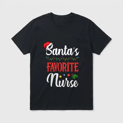 Santa's Favorite Nurse Christmas Light Hospital T-Shirt – Classic T-Shirt in Black