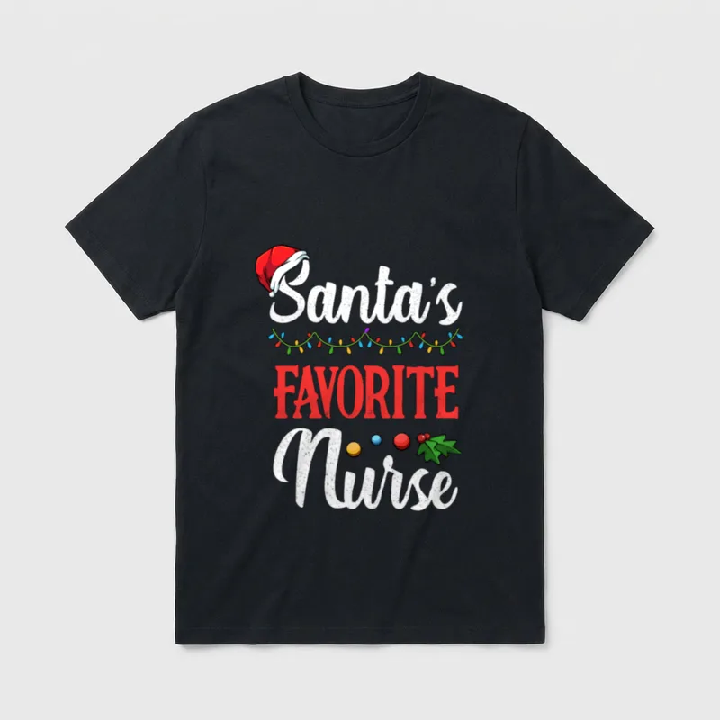 Santa's Favorite Nurse Christmas Light Hospital T-Shirt – Classic T-Shirt in Black