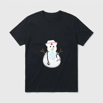Medical Nurse's Hat Wearing Snowman T-Shirt – Classic T-Shirt in Black