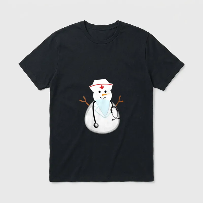 Medical Nurse's Hat Wearing Snowman T-Shirt – Classic T-Shirt in Black