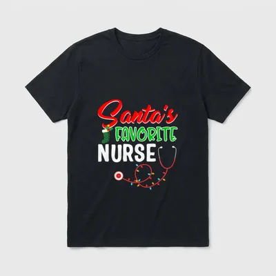 Santas Favorite Nurse Christmas Stethoscope T-Shirt – Classic T-Shirt in Black