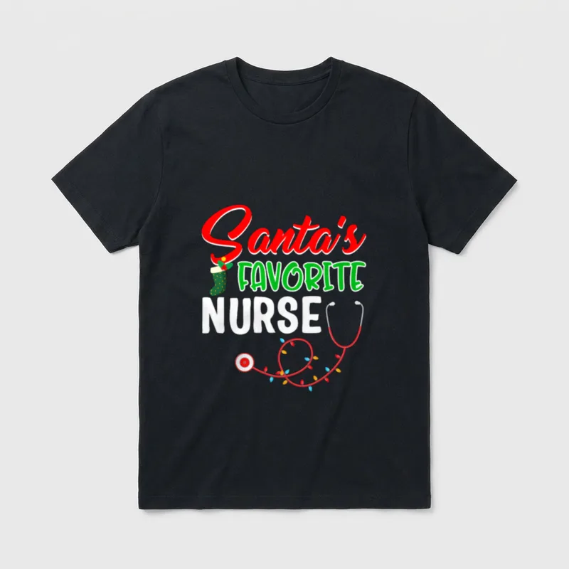 Santas Favorite Nurse Christmas Stethoscope T-Shirt – Classic T-Shirt in Black