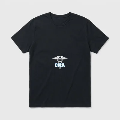 CNA Caduceus Medical Symbol Nurse T-Shirt – Winged caduceus staff with blue CNA lettering – Classic T-Shirt in Black