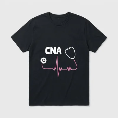 CNA Nurse T-Shirt – White CNA text with a pink stethoscope EKG pulse line – Classic T-Shirt in Black
