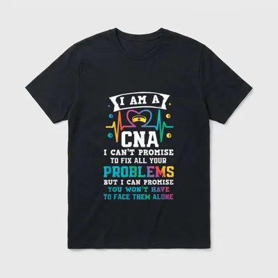 Funny CNA Nurse T-Shirt – Heartbeat line and text about facing problems together as a CNA – Classic T-Shirt in Black