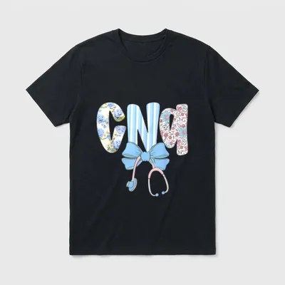 Coquette CNA Nurse Blue Floral Stethoscope T-Shirt – Classic T-Shirt in Black