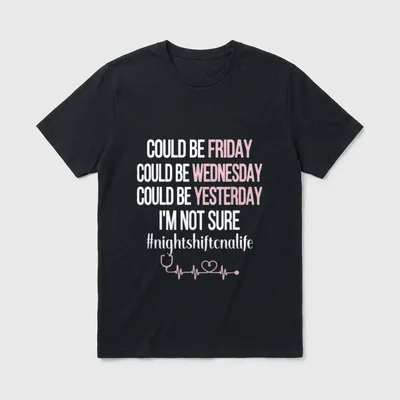 Night Shift CNA Life Nursing T-Shirt – Pink and white text with stethoscope and heartbeat graphic – Classic T-Shirt in Black
