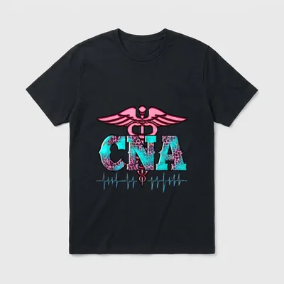 Pink and Blue Leopard CNA Nurse T-Shirt – Classic T-Shirt in Black