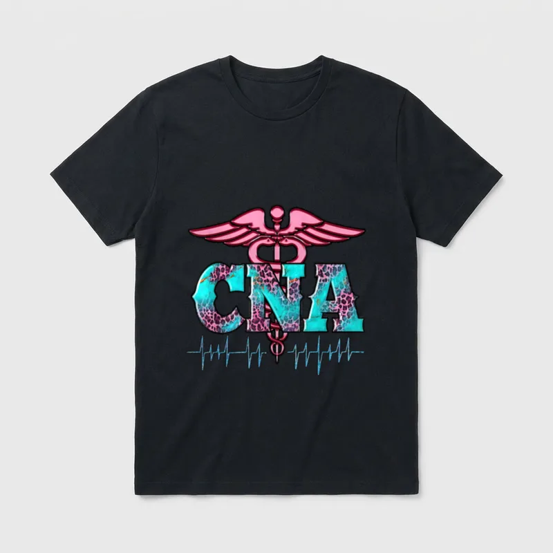 Pink and Blue Leopard CNA Nurse T-Shirt – Classic T-Shirt in Black