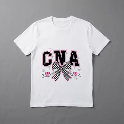 CNA Bow Certified Nursing Assistant Checkered T-Shirt – Classic T-Shirt in Black