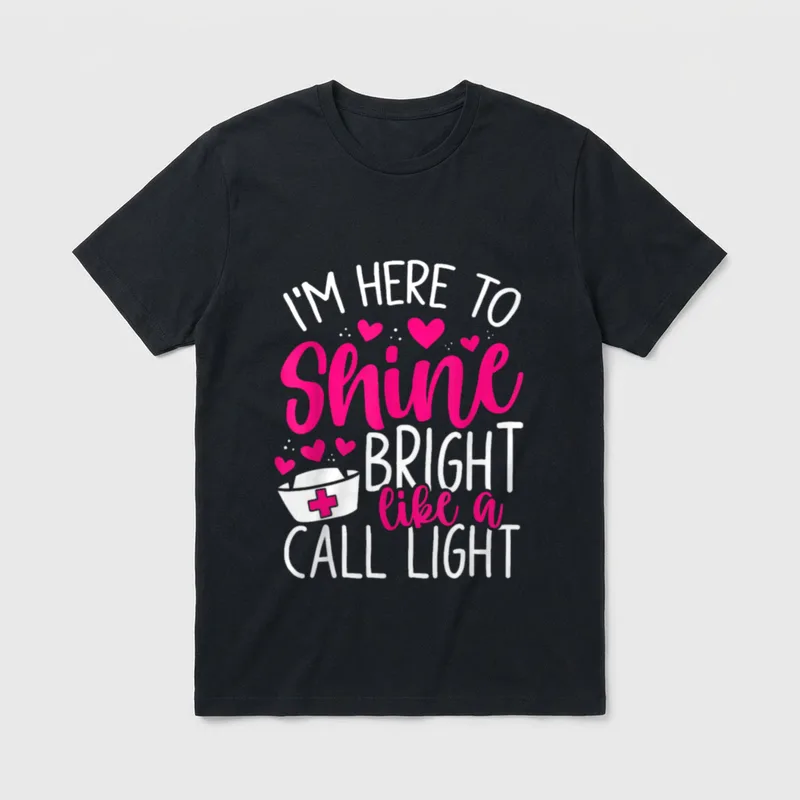 Nurse Appreciation Month Badge Reel CNA T-Shirt – Nurse cap with hearts and call light quote – Classic T-Shirt in Black