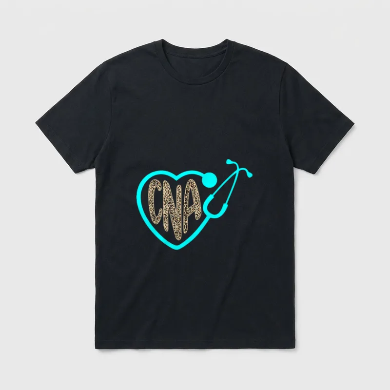 Nurse Life RN LPN CNA Worker T-Shirt – CNA lettering framed by a stethoscope heart – Classic T-Shirt in Black