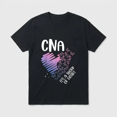 CNA It's a Work of Heart T-Shirt – CNA It's a Work of Heart lettering with heart and butterflies – Classic T-Shirt in Black