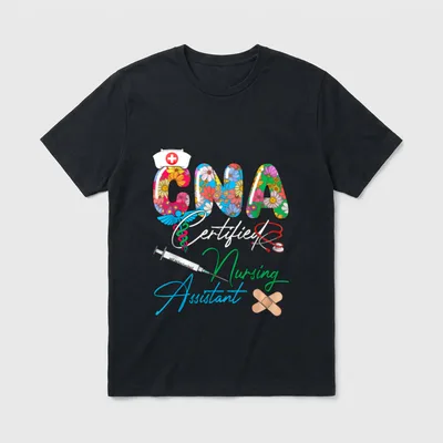 CNA Certified Nursing Assistant Costume Flowers T-Shirt – Classic T-Shirt in Black