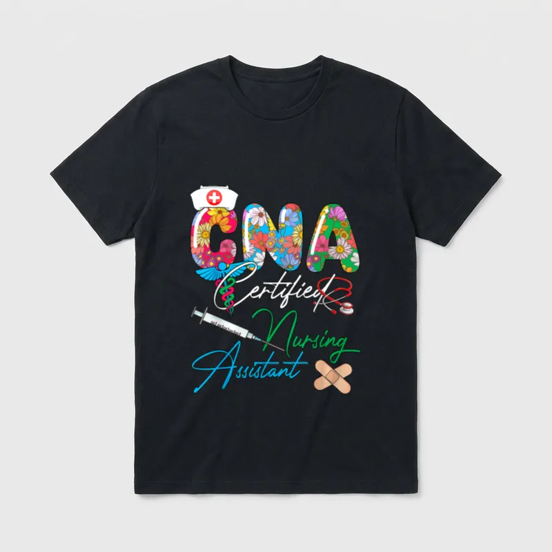 CNA Certified Nursing Assistant Costume Flowers T-Shirt – Classic T-Shirt in Black