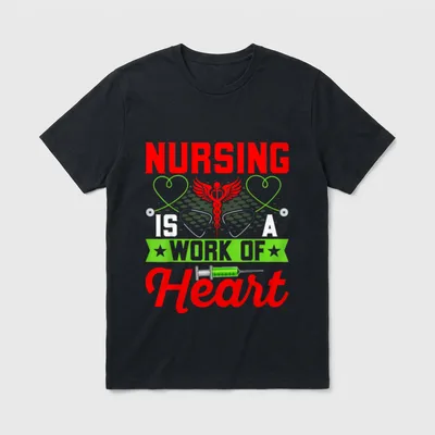 RN CNA LPN Nursing T-Shirt – Nursing Is a Work of Heart – Classic T-Shirt in Black