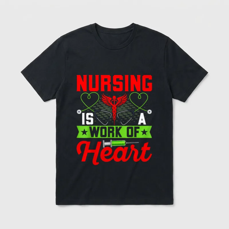 RN CNA LPN Nursing T-Shirt – Nursing Is a Work of Heart – Classic T-Shirt in Black
