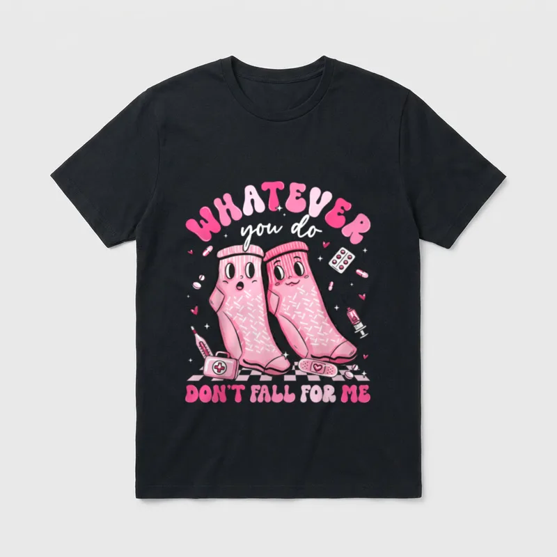 Whatever You Do Don Nurse T-Shirt – Two cartoon hospital socks with medical supplies and hearts – Classic T-Shirt in Black
