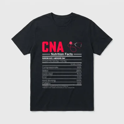 CNA Nutrition Facts T-Shirt – Red CNA lettering with stethoscope and nutrition label – Classic T-Shirt in Black