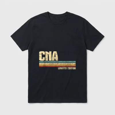 CNA Limited Edition T-Shirt – Distressed CNA text above multicolored vintage stripes – Classic T-Shirt in Black