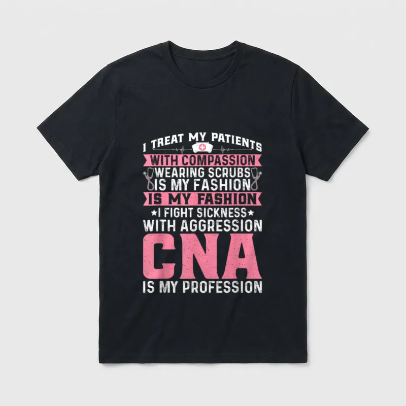 CNA Awesome T-Shirt – Nurse cap, heartbeat line, stethoscopes, and bold CNA lettering – Classic T-Shirt in Black