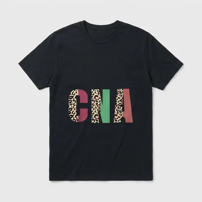 Funny Leopard Nursing T-Shirt – Split leopard print CNA block letters – Classic T-Shirt in Black