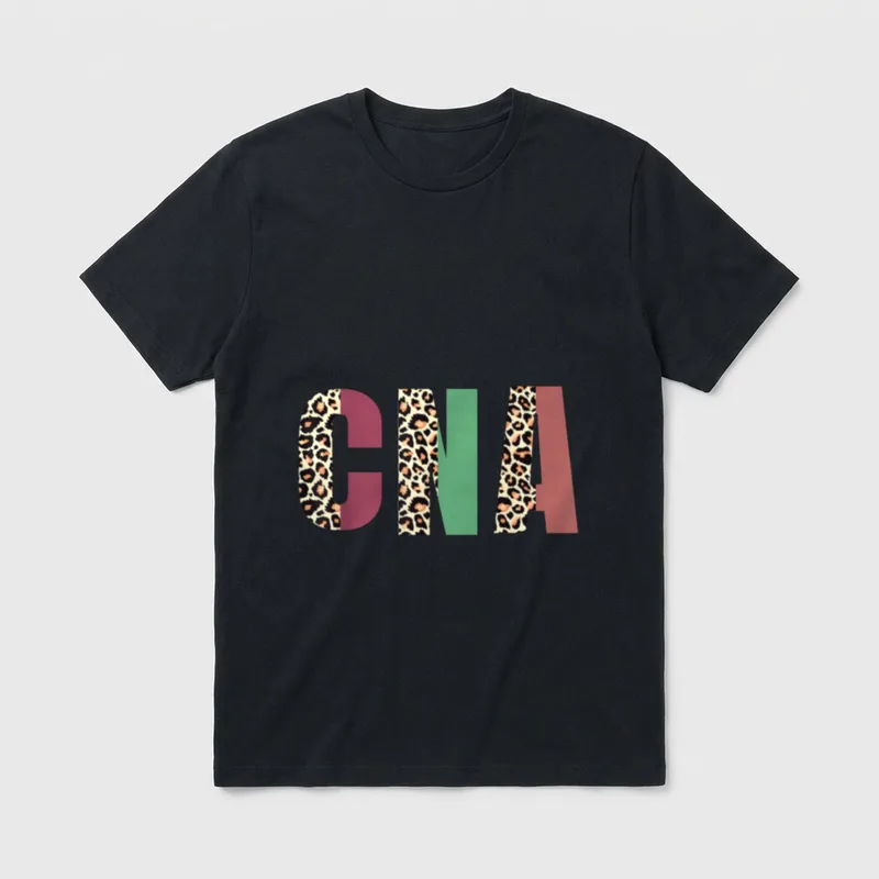 Funny Leopard Nursing T-Shirt – Split leopard print CNA block letters – Classic T-Shirt in Black