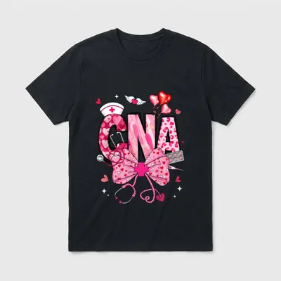 CNA Valentine Coquette Bow Stethoscope Nurse T-Shirt – Classic T-Shirt in Black