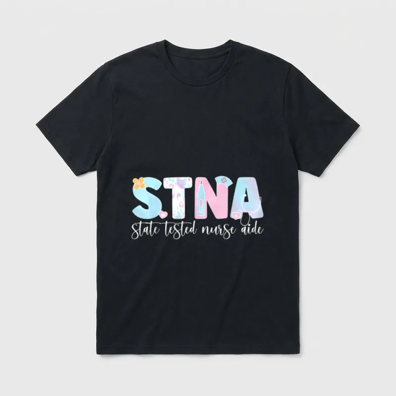 STNA Nurse Aide State Tested Nursing T-Shirt – STNA state tested nurse aide with medical graphics – Classic T-Shirt in Black