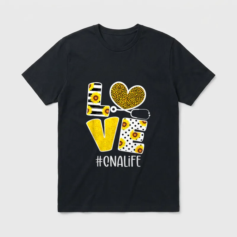 Love CNA Nurse Sunflower Certified Assistant T-Shirt – Classic T-Shirt in Black