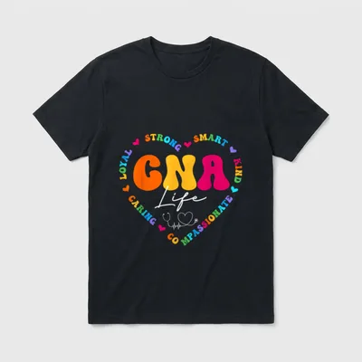 CNA Life Appreciation Cute Nurse Black T-Shirt – CNA Life text inside heart with stethoscope – Classic T-Shirt in Black