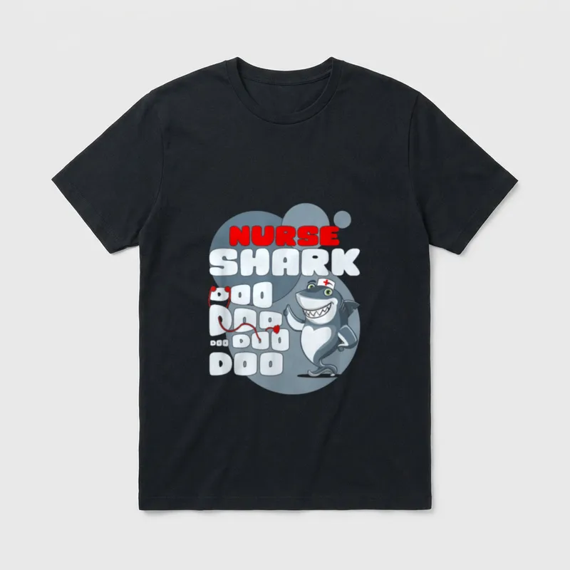 Shark Nurse RN LPN CNA Practitioners T-Shirt – NURSE SHARK DOO DOO DOO DOO DOO – Classic T-Shirt in Black