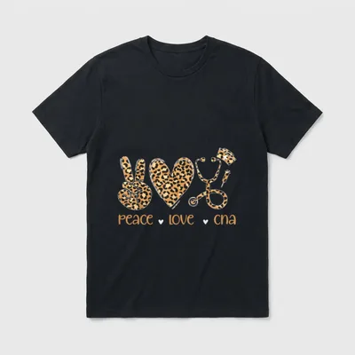 Peace Love CNA Leopard Nurse Certified T-Shirt – Classic T-Shirt in Black