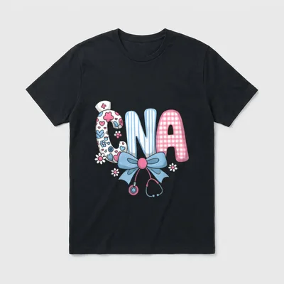 CNA Nurse Blue Floral Stethoscope Bow T-Shirt – Classic T-Shirt in Black