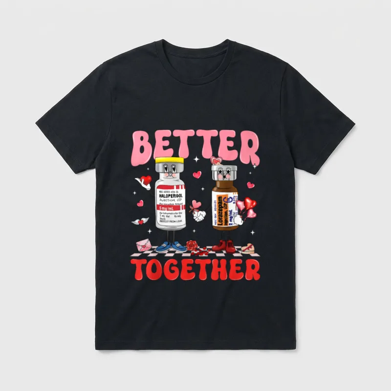 Valentine Better Together Nurse Pink Bow T-Shirt – BETTER TOGETHER – Classic T-Shirt in Black