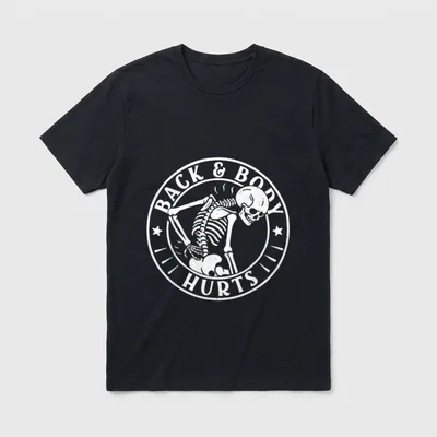 CNA Nurse Gym T-Shirt – Circular emblem print reading BACK & BODY HURTS – Classic T-Shirt in Black