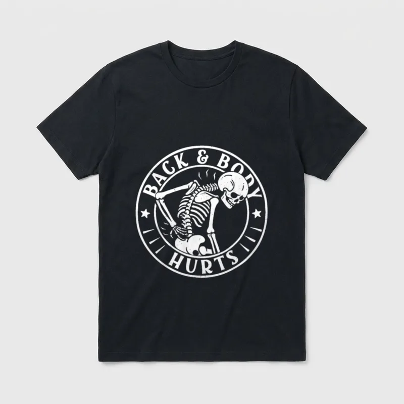 CNA Nurse Gym T-Shirt – Circular emblem print reading BACK & BODY HURTS – Classic T-Shirt in Black