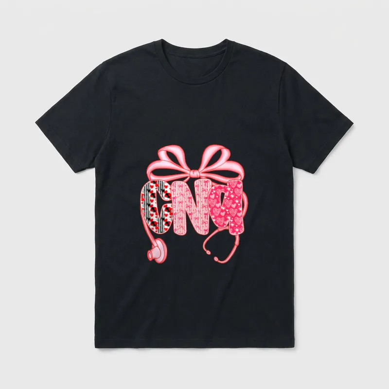 CNA Nurse Valentine's Day Heart Stethoscope T-Shirt – Classic T-Shirt in Black